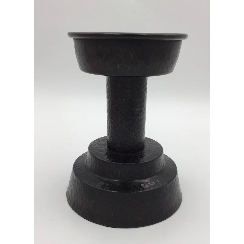 Pottery Barn Hammered Bronze Pillar Candle Holder Dark Brown Pedestal 7.25 inch